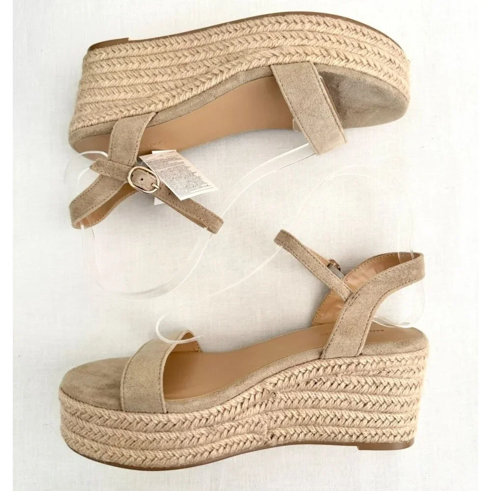 Banana Republic Platform Espadrille Sandals Size 8 Bone Faux Suede Resortwear - Picture 3 of 16